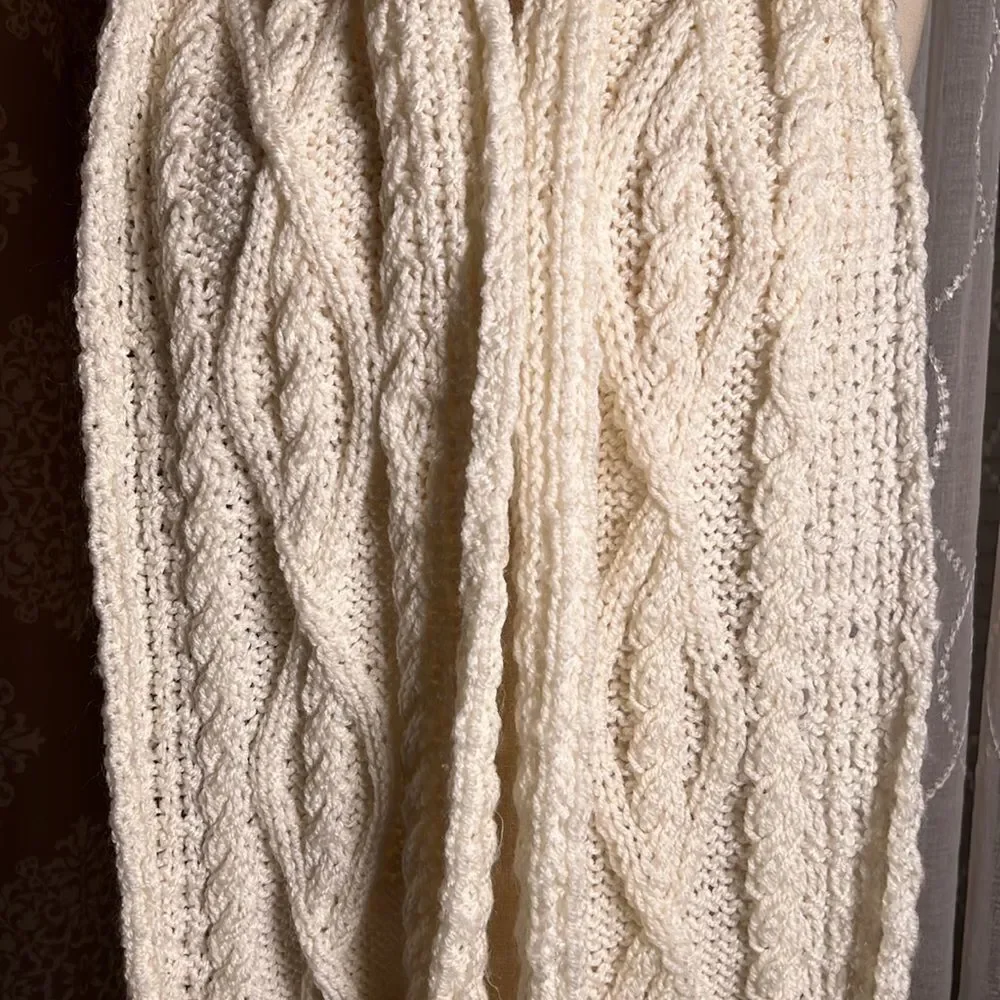 Cozy Off-White Cable Knit Scarf with Fringe